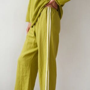 DONNI. Olive Cropped Pants with White Stripes